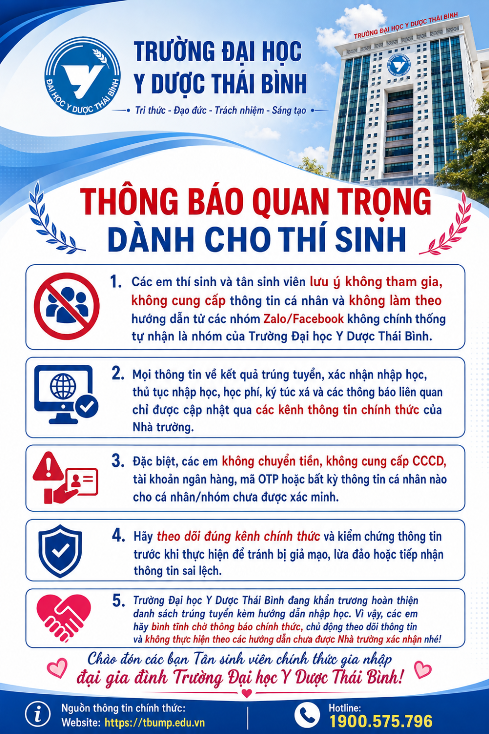 Thông báo quan trọng dành cho thí sinh và Tân sinh viên năm 2026